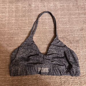 PINK Ultimate Charcoal Gray Halter Sports Bra Light Support Large